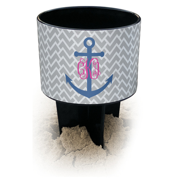 Custom Monogram Anchor Black Beach Spiker Drink Holder (Personalized)