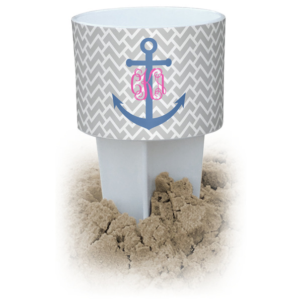 Custom Monogram Anchor White Beach Spiker Drink Holder (Personalized)