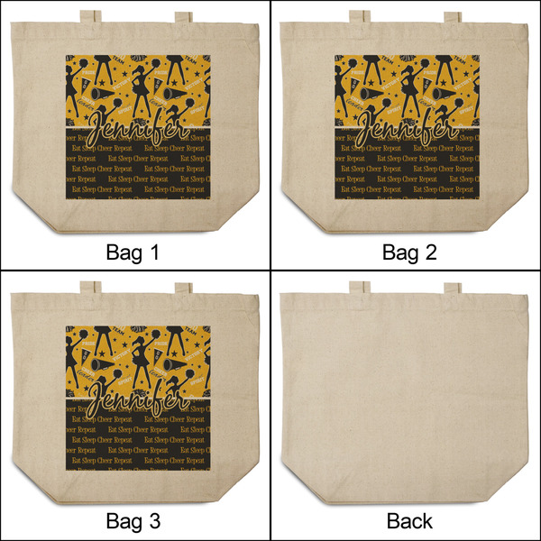 Cheer 3 Reusable Cotton Grocery Bags - Front & Back View