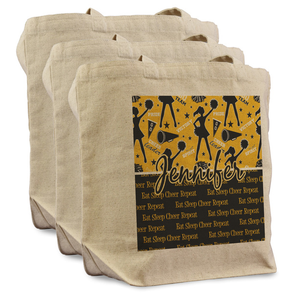 Cheer 3 Reusable Cotton Grocery Bags - Front View