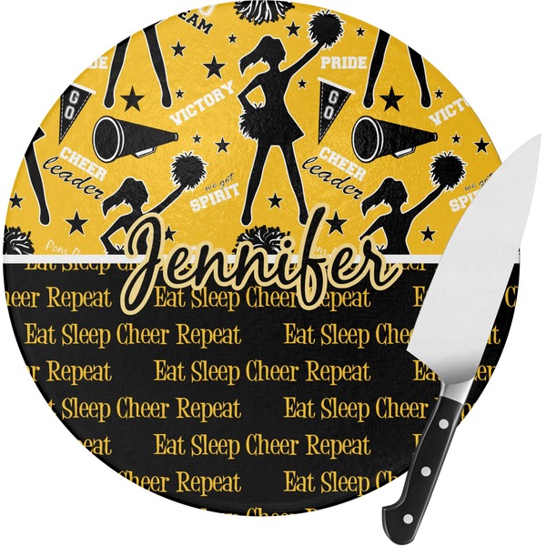 Custom Cheer Round Glass Cutting Board - Small (Personalized)