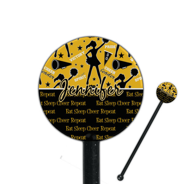 Custom Cheer 5.5" Round Plastic Stir Sticks - Black - Single Sided (Personalized)