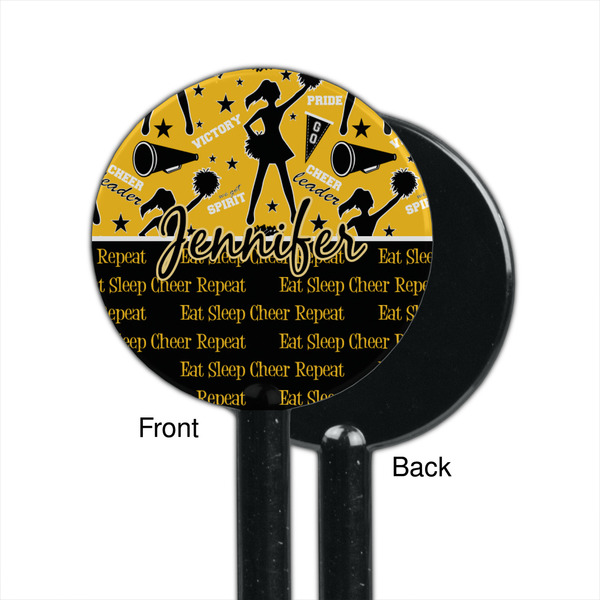 Cheer Black Plastic 5.5" Stir Stick - Single Sided - Round - Front & Back