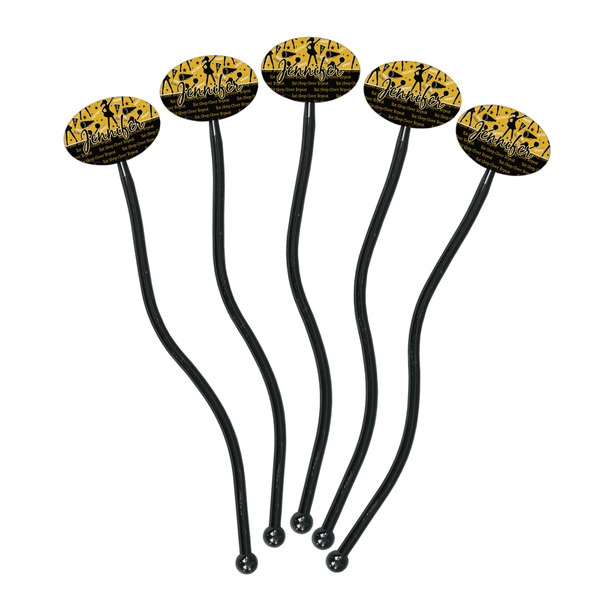 Cheer Black Plastic 7" Stir Stick - Oval - Fan