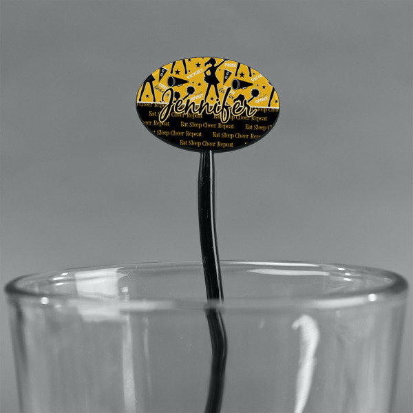 Cheer Black Plastic 7" Stir Stick - Oval - Main