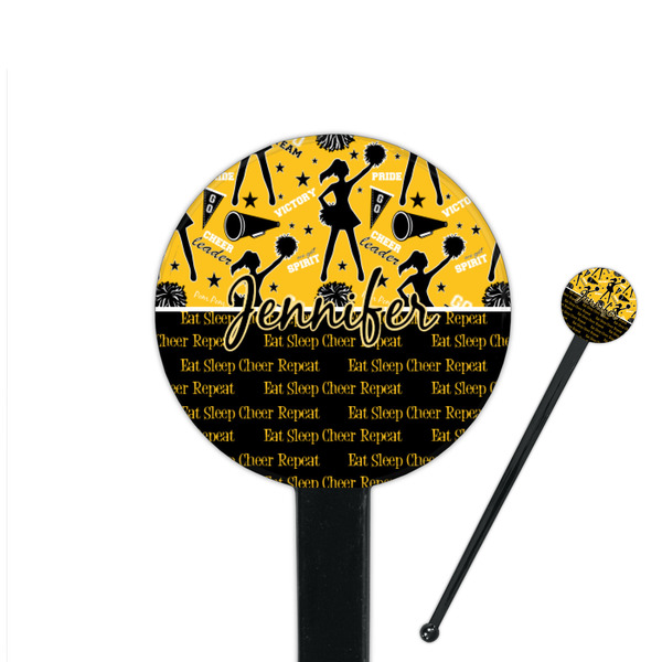 Custom Cheer 7" Round Plastic Stir Sticks - Black - Single Sided (Personalized)