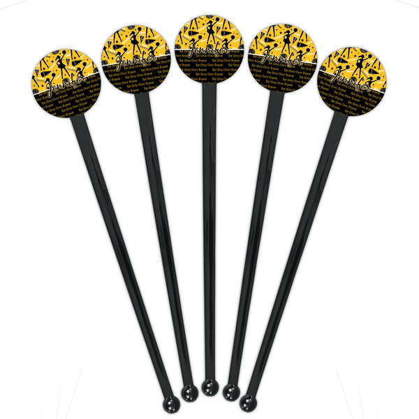 Cheer Black Plastic 7" Stir Stick - Round - Fan View