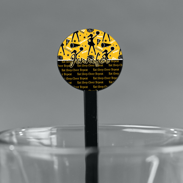 Cheer Black Plastic 7" Stir Stick - Round - Main