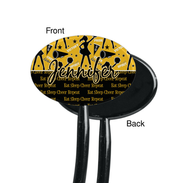 Cheer Black Plastic 7" Stir Stick - Single Sided - Oval - Front & Back