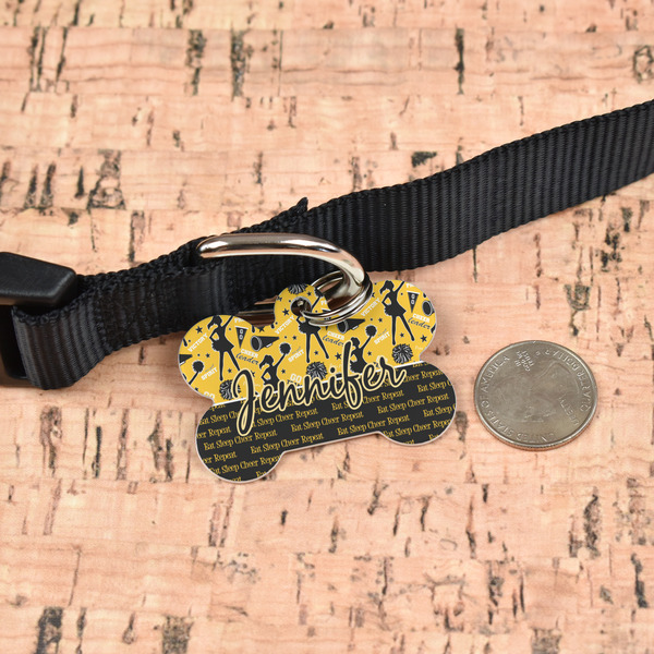 Cheer Bone Shaped Dog ID Tag - Large - In Context