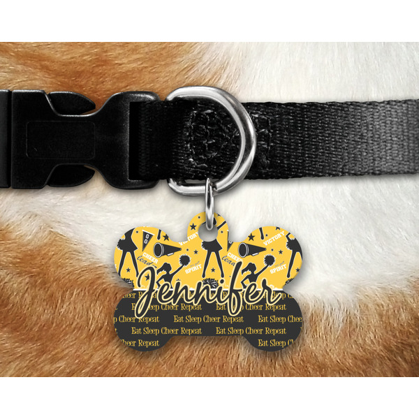 Cheer Bone Shaped Dog Tag on Collar & Dog