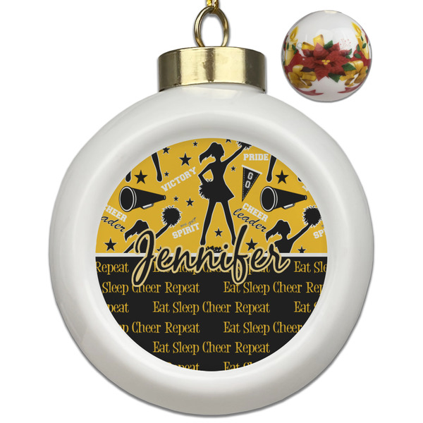 Custom Cheer Ceramic Ball Ornaments - Poinsettia Garland (Personalized)