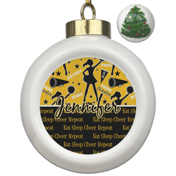 Custom Cheer Ceramic Ball Ornament - Christmas Tree (Personalized)