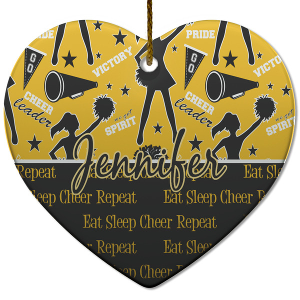 Custom Cheer Heart Ceramic Ornament w/ Name or Text