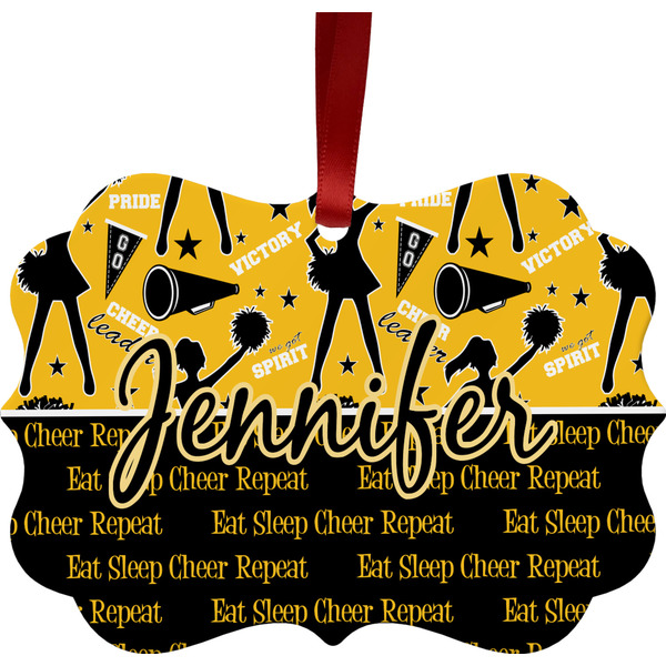 Custom Cheer Metal Frame Ornament - Double Sided w/ Name or Text
