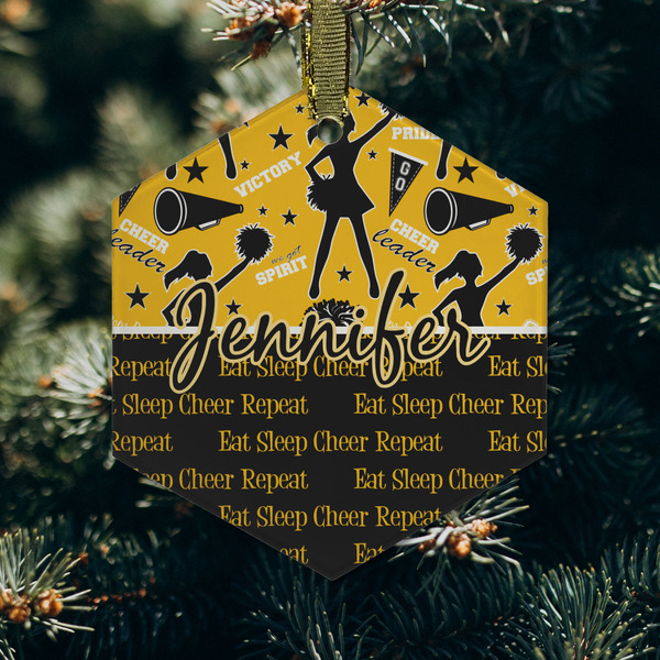 Cheer Frosted Glass Ornament - Hexagon (Lifestyle)