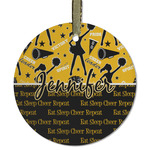 Cheer Flat Glass Ornament - Round w/ Name or Text