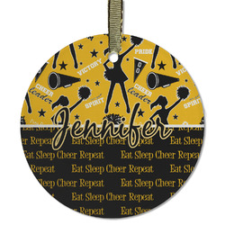 Cheer Flat Glass Ornament - Round w/ Name or Text