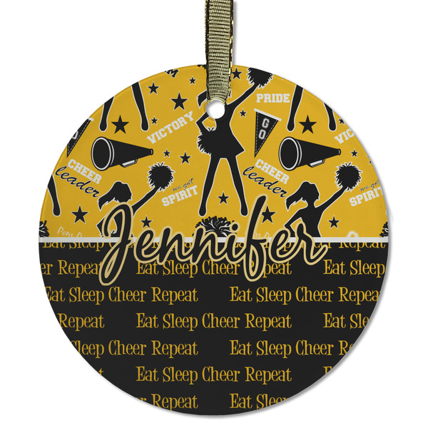 Custom Cheer Flat Glass Ornament - Round w/ Name or Text