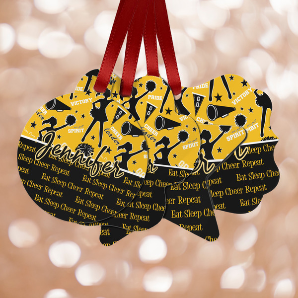 Custom Cheer Metal Ornaments - Double Sided w/ Name or Text