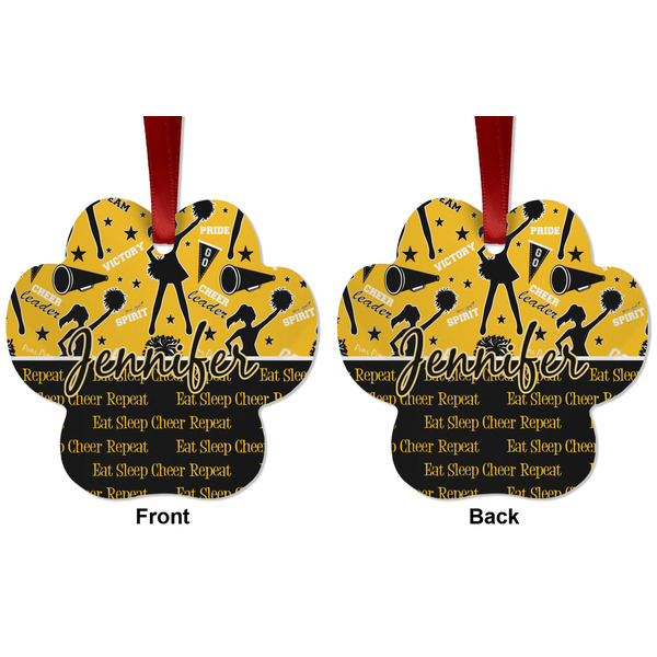 Cheer Metal Paw Ornament - Front and Back