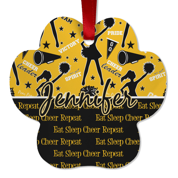 Custom Cheer Metal Paw Ornament - Double Sided w/ Name or Text