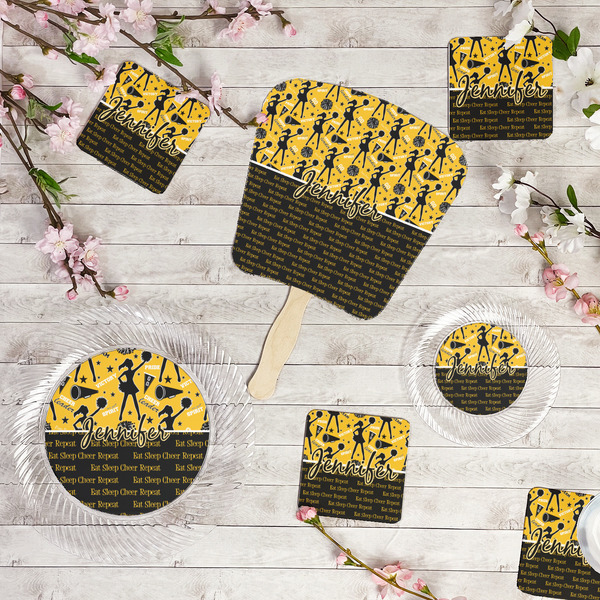 Cheer Party Supplies Combination Image - All items - Plates, Coasters, Fans