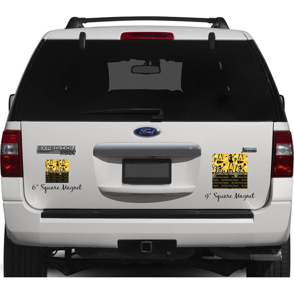 Cheer Personalized Square Car Magnets on Ford Explorer