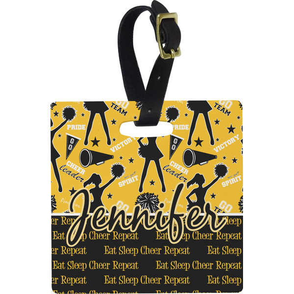 Custom Cheer Plastic Luggage Tag - Square w/ Name or Text