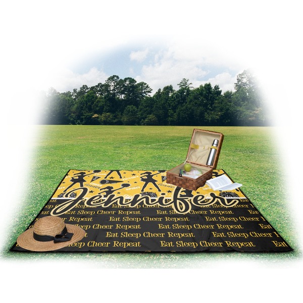 Cheer Picnic Blanket - with Basket Hat and Book - in Use