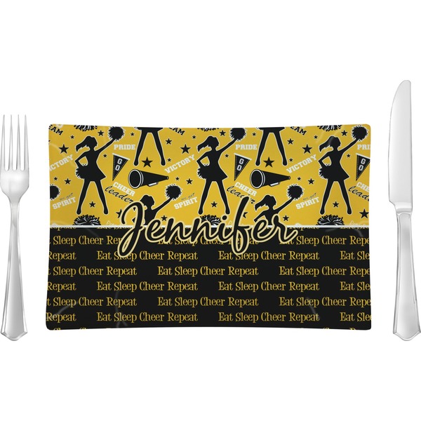 Custom Cheer Rectangular Glass Lunch / Dinner Plate - Single or Set (Personalized)