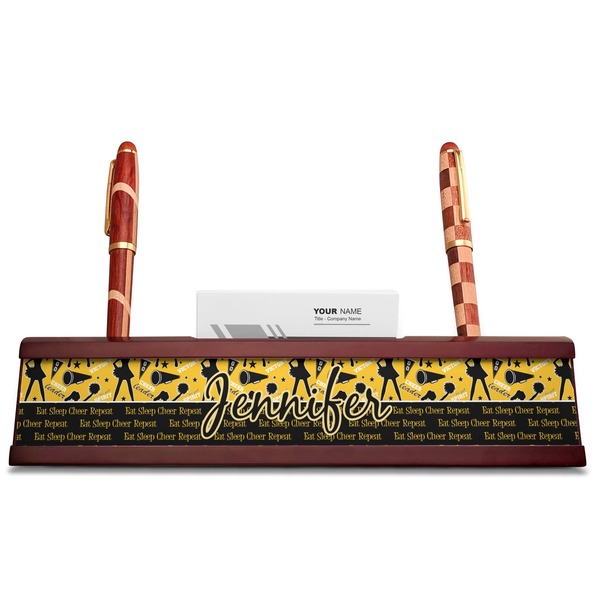 Cheer Red Mahogany Nameplates with Business Card Holder - Straight