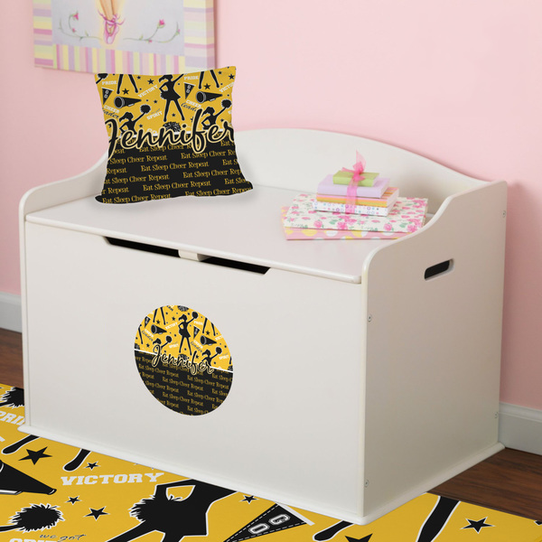 Cheer Round Wall Decal on Toy Chest