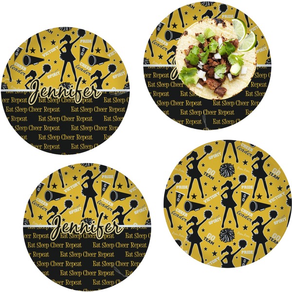 Custom Cheer Set of 4 Glass Lunch / Dinner Plate 10" (Personalized)