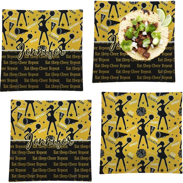 Custom Cheer Set of 4 Glass Square Lunch / Dinner Plate 9.5" (Personalized)