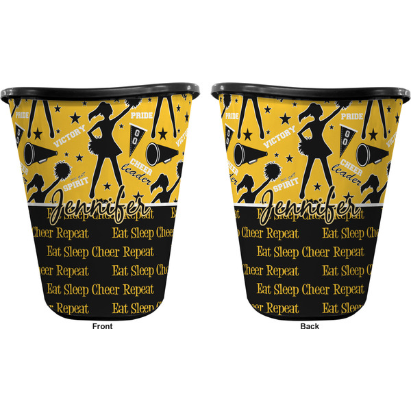 Cheer Trash Can Black - Front and Back - Apvl