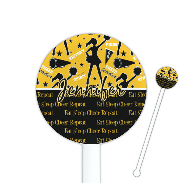 Custom Cheer 5.5" Round Plastic Stir Sticks - White - Double Sided (Personalized)