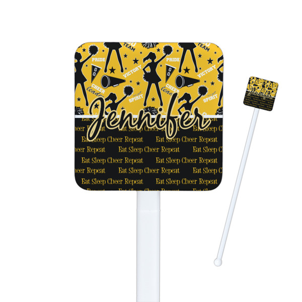 Custom Cheer Square Plastic Stir Sticks - Double Sided (Personalized)