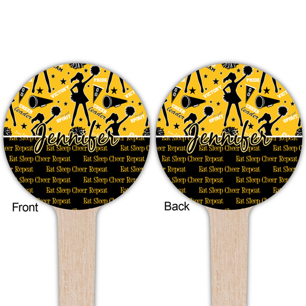 Cheer Wooden 4" Food Pick - Round - Double Sided - Front & Back