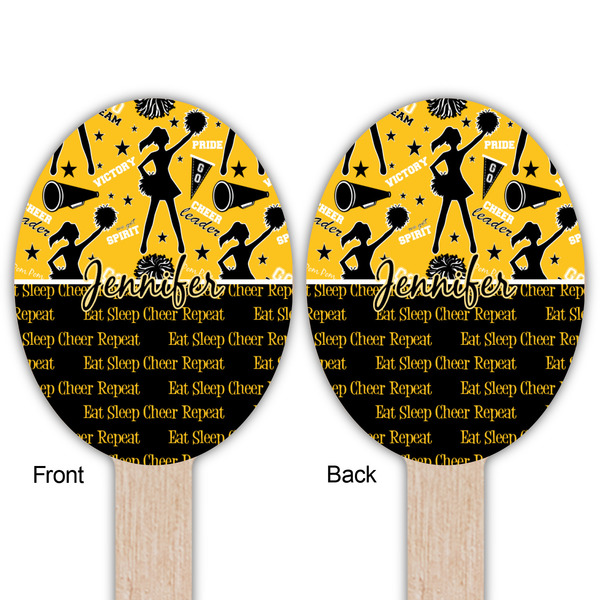 Cheer Wooden Food Pick - Oval - Double Sided - Front & Back