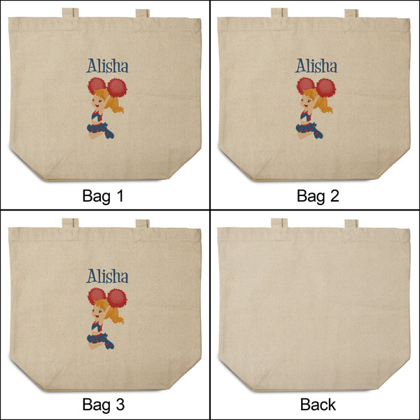 Cheerleader 3 Reusable Cotton Grocery Bags - Front & Back View