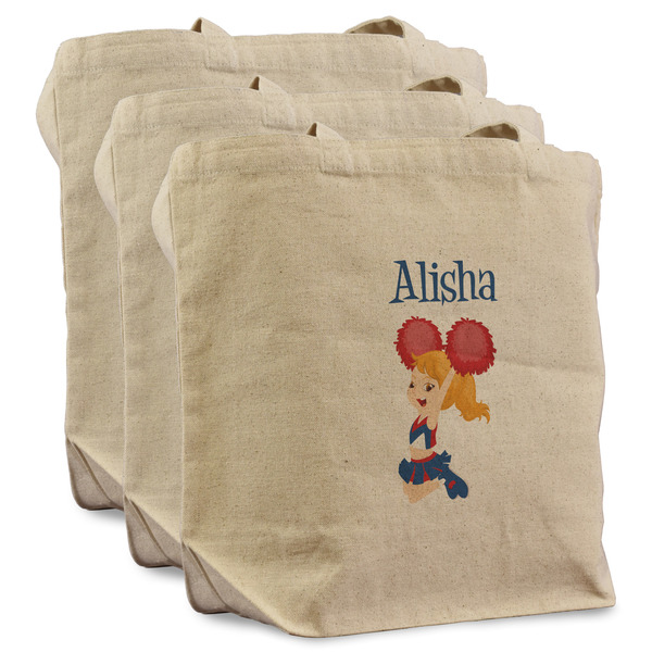 Custom Cheerleader Reusable Cotton Grocery Bags - Set of 3 (Personalized)
