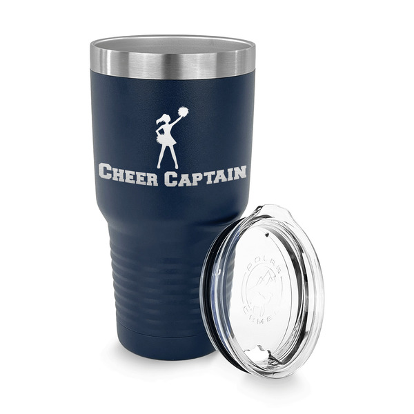 Cheerleader 30 oz Stainless Steel Ringneck Tumblers - Navy - LID OFF