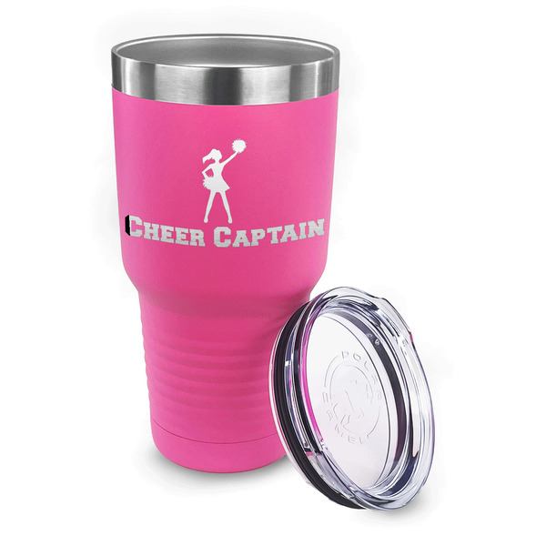 Cheerleader 30 oz Stainless Steel Ringneck Tumblers - Pink - LID OFF