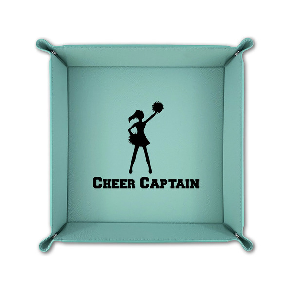 Cheerleader 6" x 6" Teal Leatherette Snap Up Tray - FOLDED UP