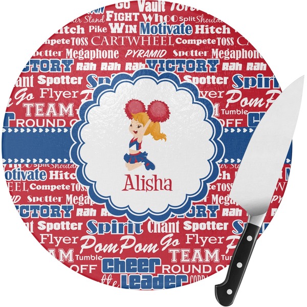 Custom Cheerleader Round Glass Cutting Board - Small (Personalized)