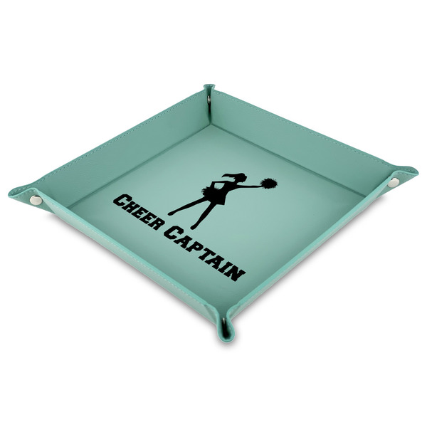 Custom Cheerleader 9" x 9" Teal Faux Leather Valet Tray (Personalized)