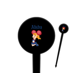 Cheerleader 4" Round Plastic Food Picks - Black - Double Sided (Personalized)