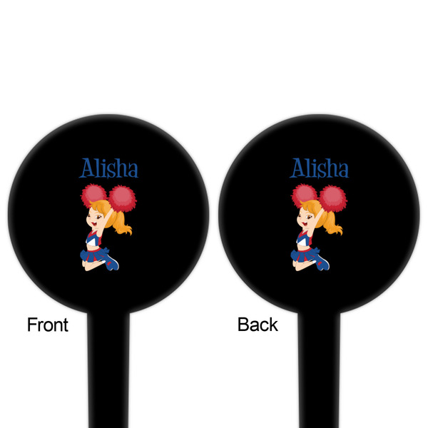 Cheerleader Black Plastic 4" Food Pick - Round - Double Sided - Front & Back