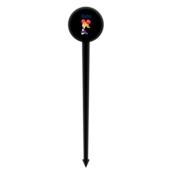 Cheerleader Black Plastic 4" Food Pick - Round - Single Pick